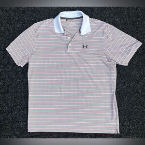 Under Armour Men’s Playoff White Striped Performance Polo Shirt Sz XL Loose Fit